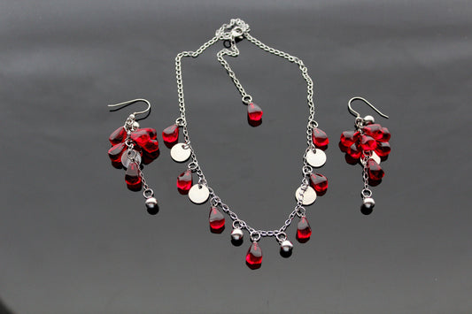 Glass handmade pomegranate seeds  stainless steel jewelry set