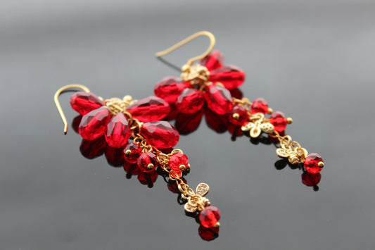 18K gold plated stainless steel, non tarnish  Pomegranate seeds and bee earrings