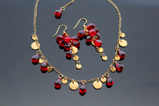 Glass handmade pomegranate seeds 18K gold plated stainless steel jewelry set