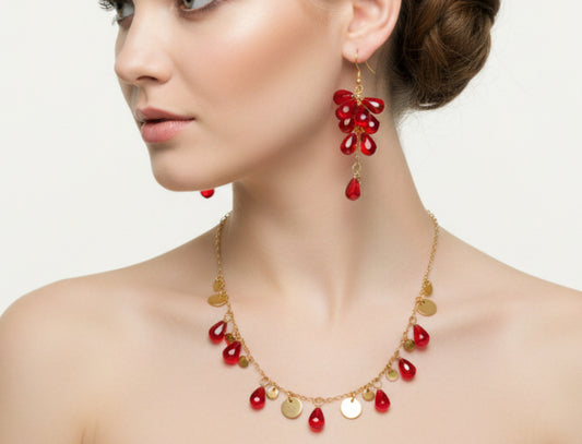 Glass handmade pomegranate seeds 18K gold plated stainless steel jewelry set