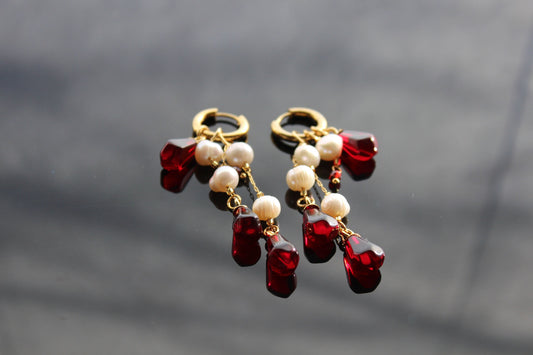 Handmade pomegranate seeds 18K gold plated stainless steel jewelry set with natural pearls