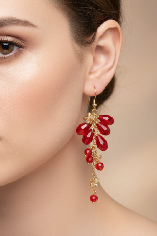 18K gold plated stainless steel, non tarnish  Pomegranate seeds and bee earrings