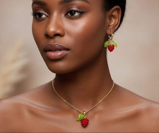Handmade glazed glass raspberry jewelry set