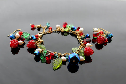 Handmade high quality glass berry jewelry with natural pearls and stainless steel parts