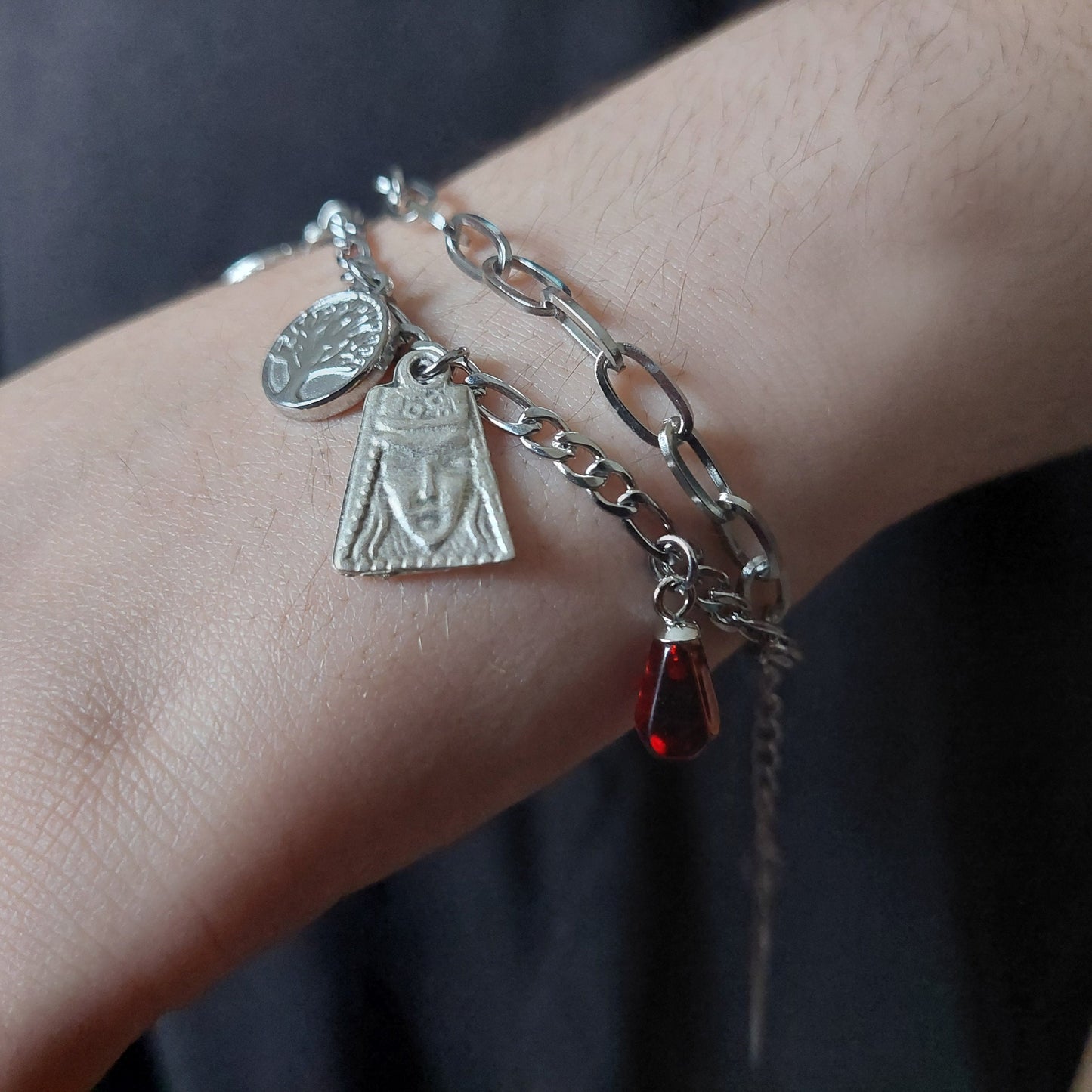 Armenian bangle with pomegranate seeds and charms