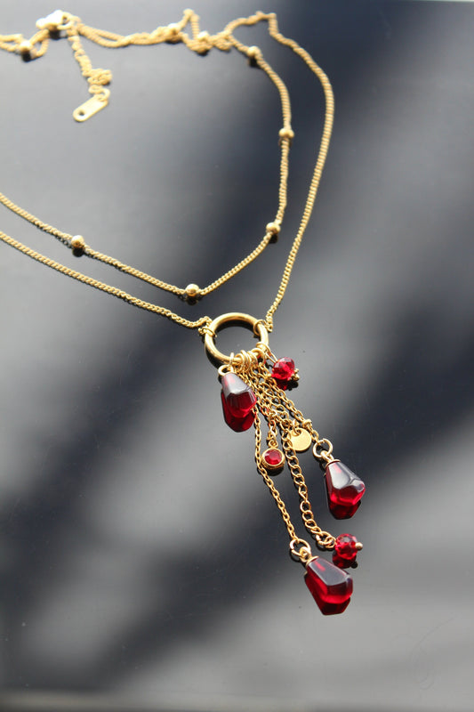 18K gold plated stainless steel Y shape handmade  non tarnish pomegranate seeds necklace