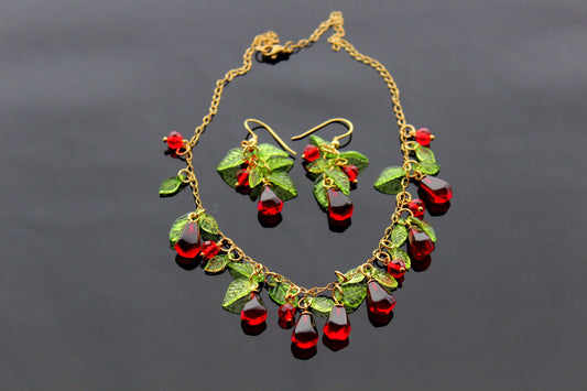 Handmade pomegranate seeds 18K gold plated stainless steel jewelry set with high quality resin charms