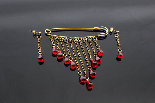 18K gold plated stainless steel Pomegranate glass hanging seeds brooch Safety pin brooch