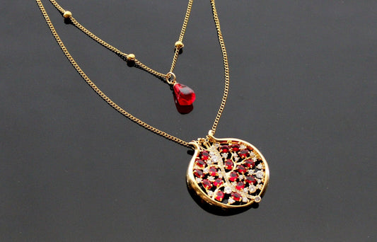 Pomegranate  jewelry set  18 K Gold plated pendant with zircons and glass beads