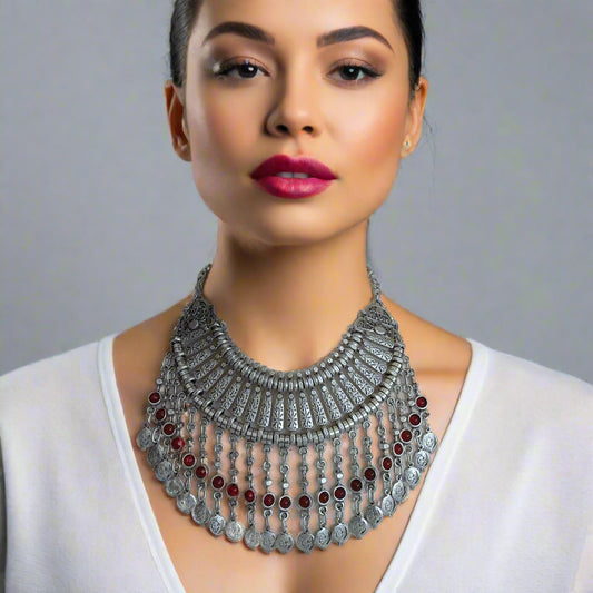 Antique silver Armenian traditional  necklace with earrings