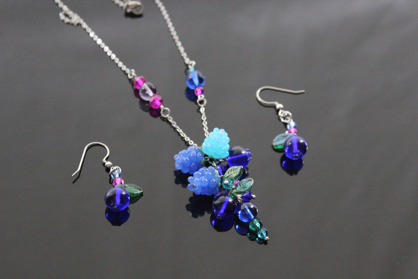 Glass blue  raspberry blueberry jewelry set