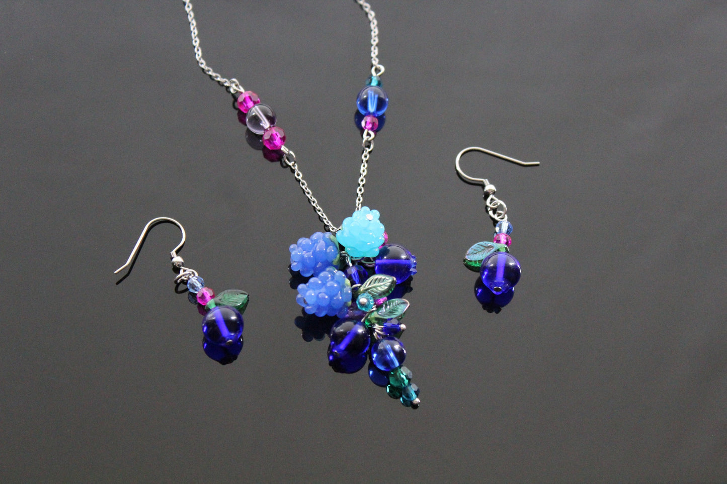 Glass blue  raspberry blueberry jewelry set