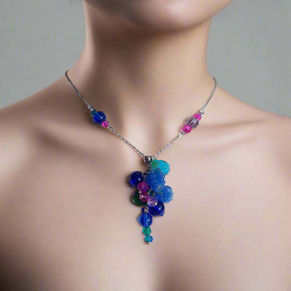 Glass blue  raspberry blueberry jewelry set