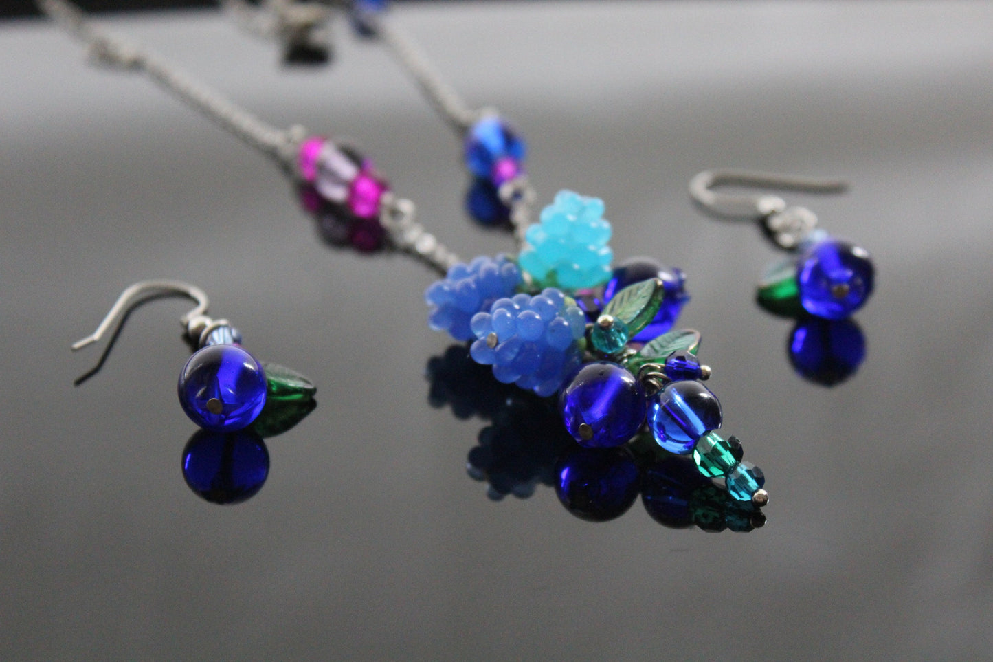 Glass blue  raspberry blueberry jewelry set