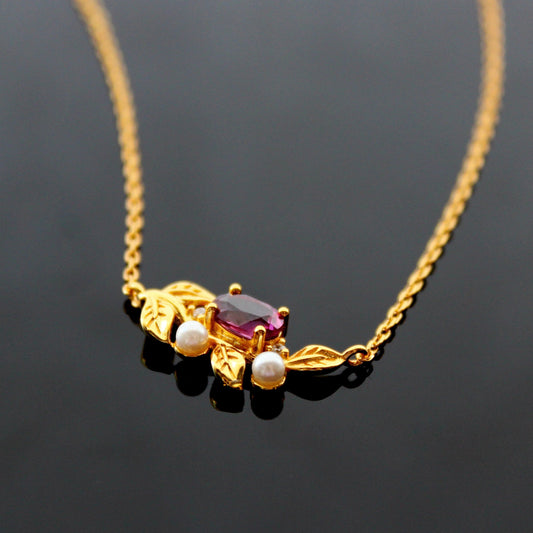 18K gold filled 925 sterling silver natural garnet and pearls pendant