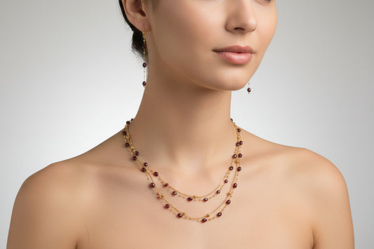 Handmade natural garnet jewelry set with 18 K gold plated stainless steel parts