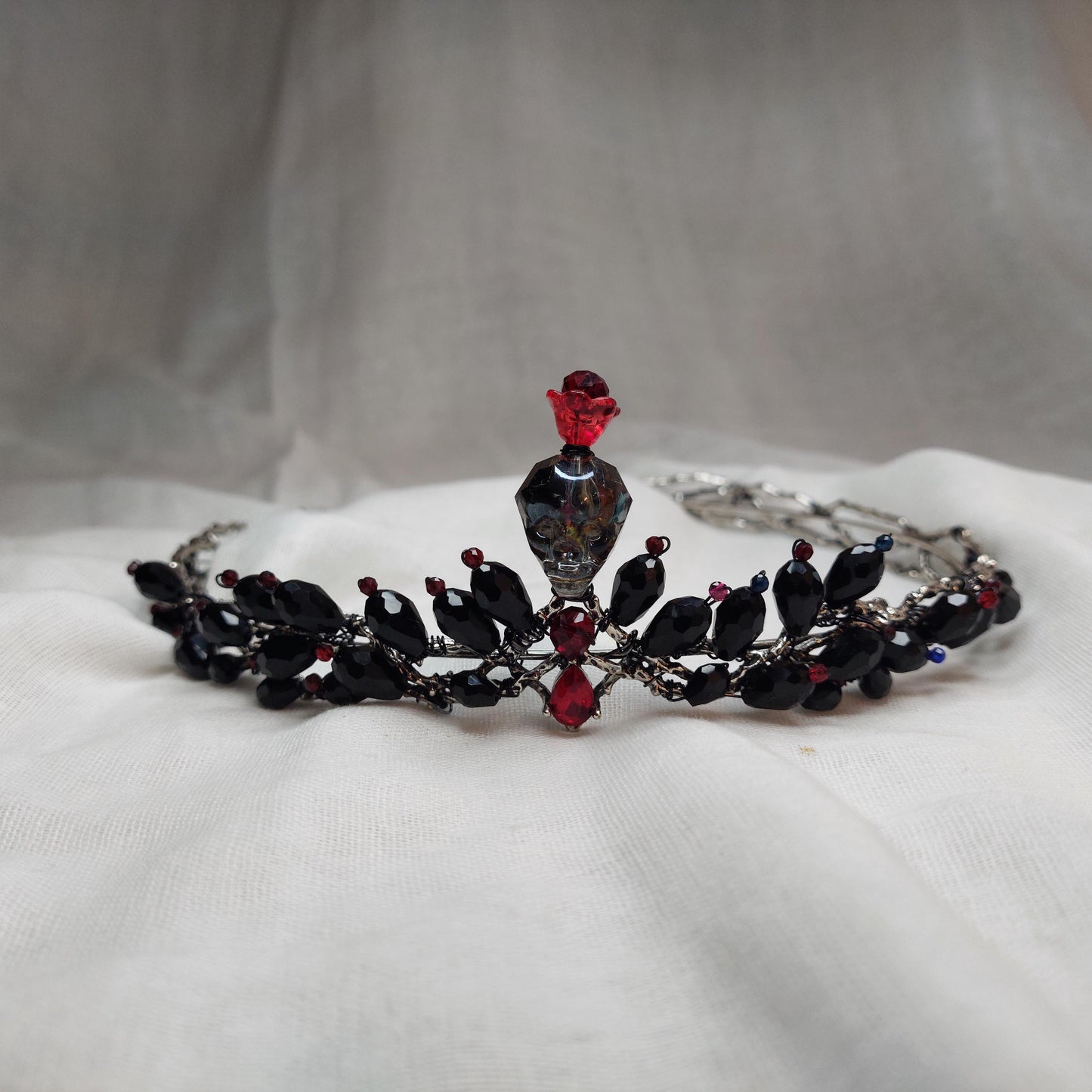 Handmade Persephone Pomegranate Headpiece with glass black skull