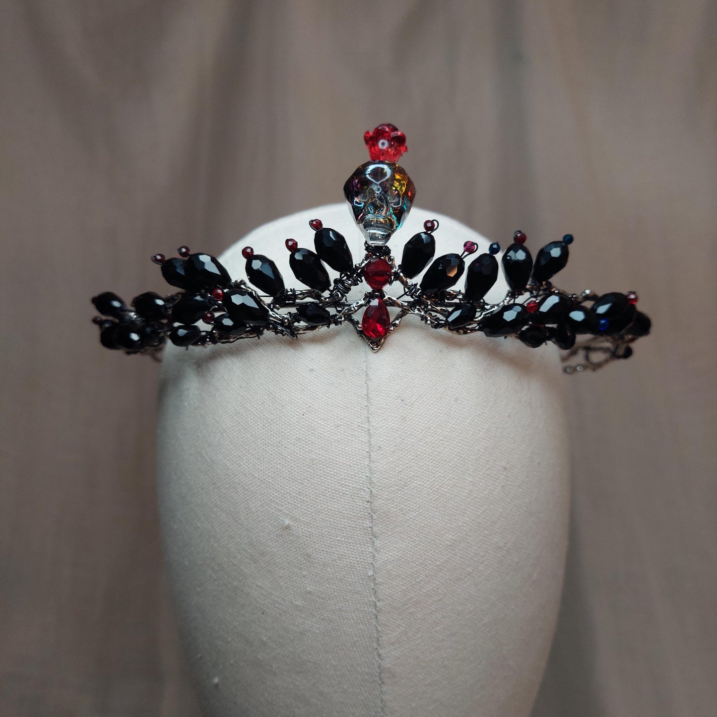 Handmade Persephone Pomegranate Headpiece with glass black skull