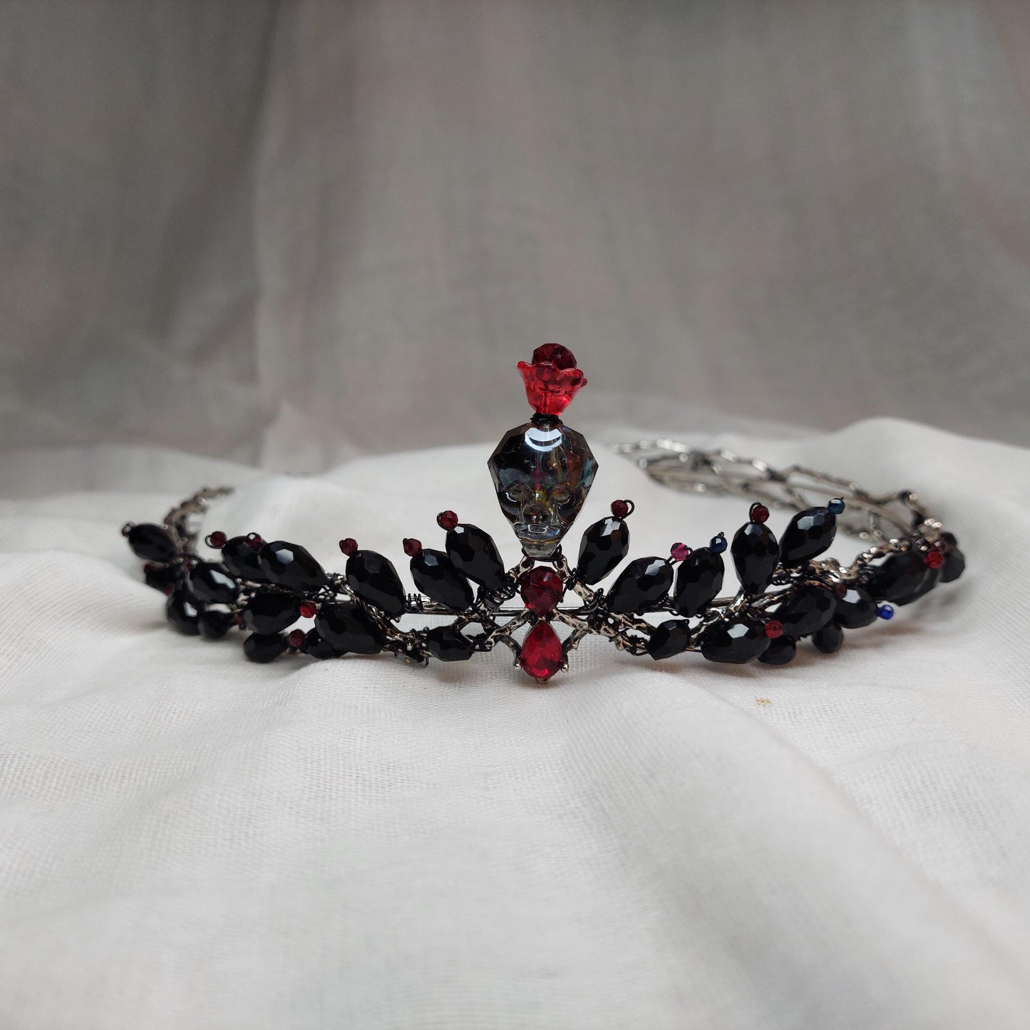 Handmade Persephone Pomegranate Headpiece with glass black skull