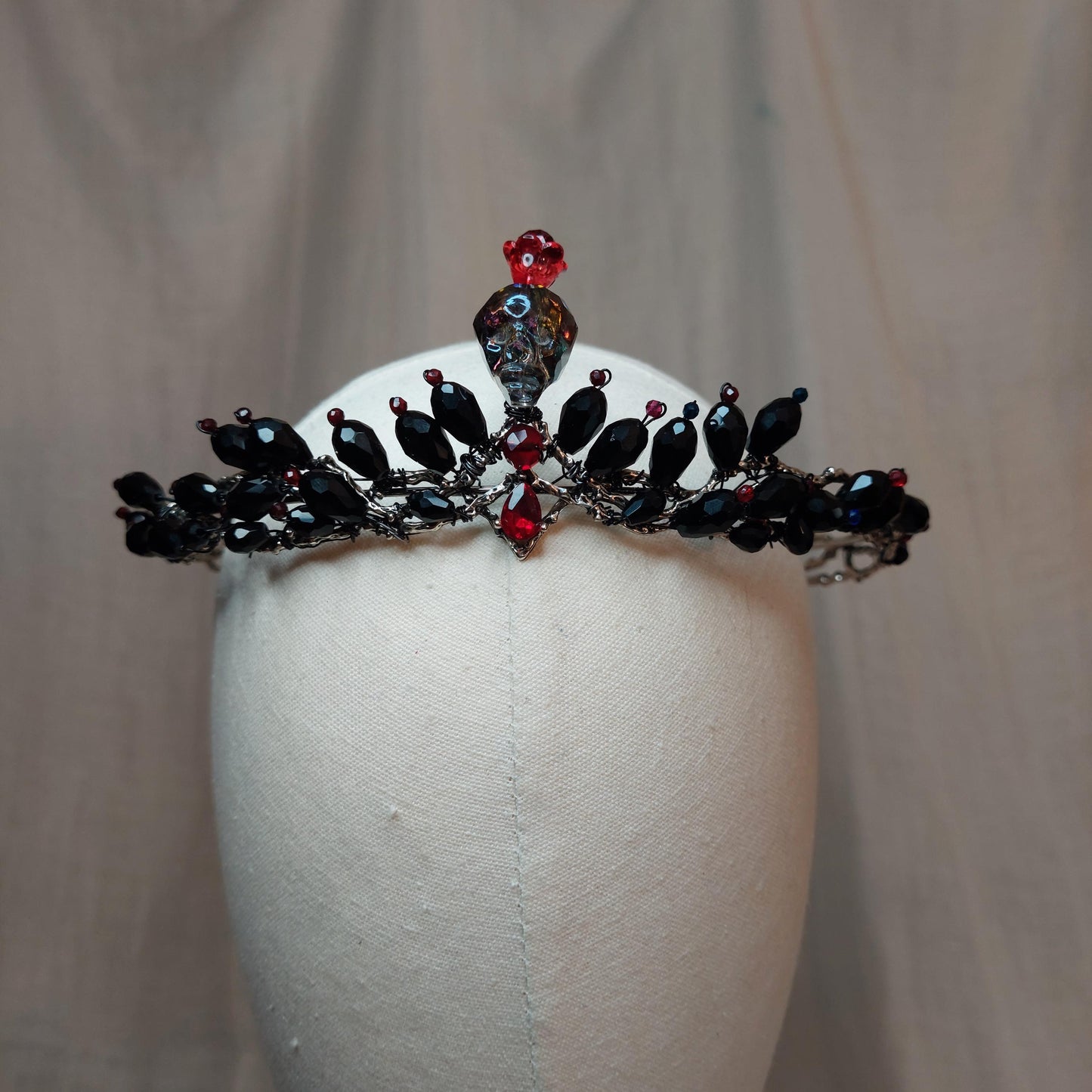 Handmade Persephone Pomegranate Headpiece with glass black skull