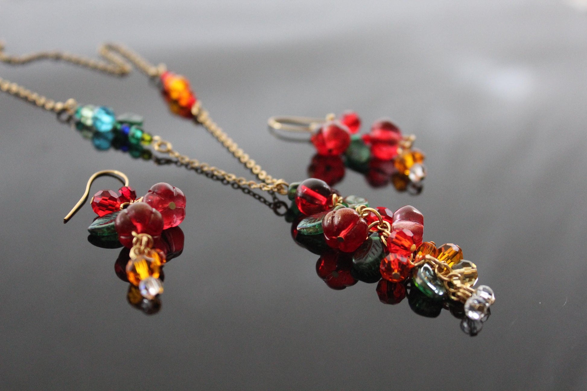 Glass pumpkin jewelry set