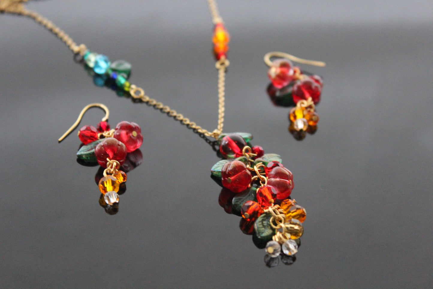 Glass pumpkin jewelry set