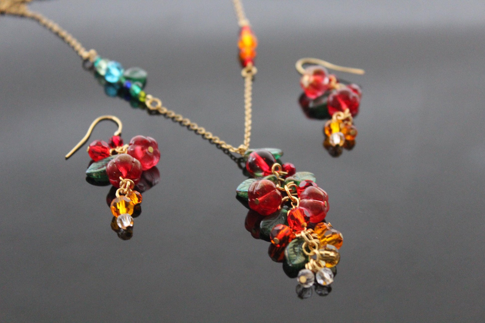 Glass pumpkin jewelry set