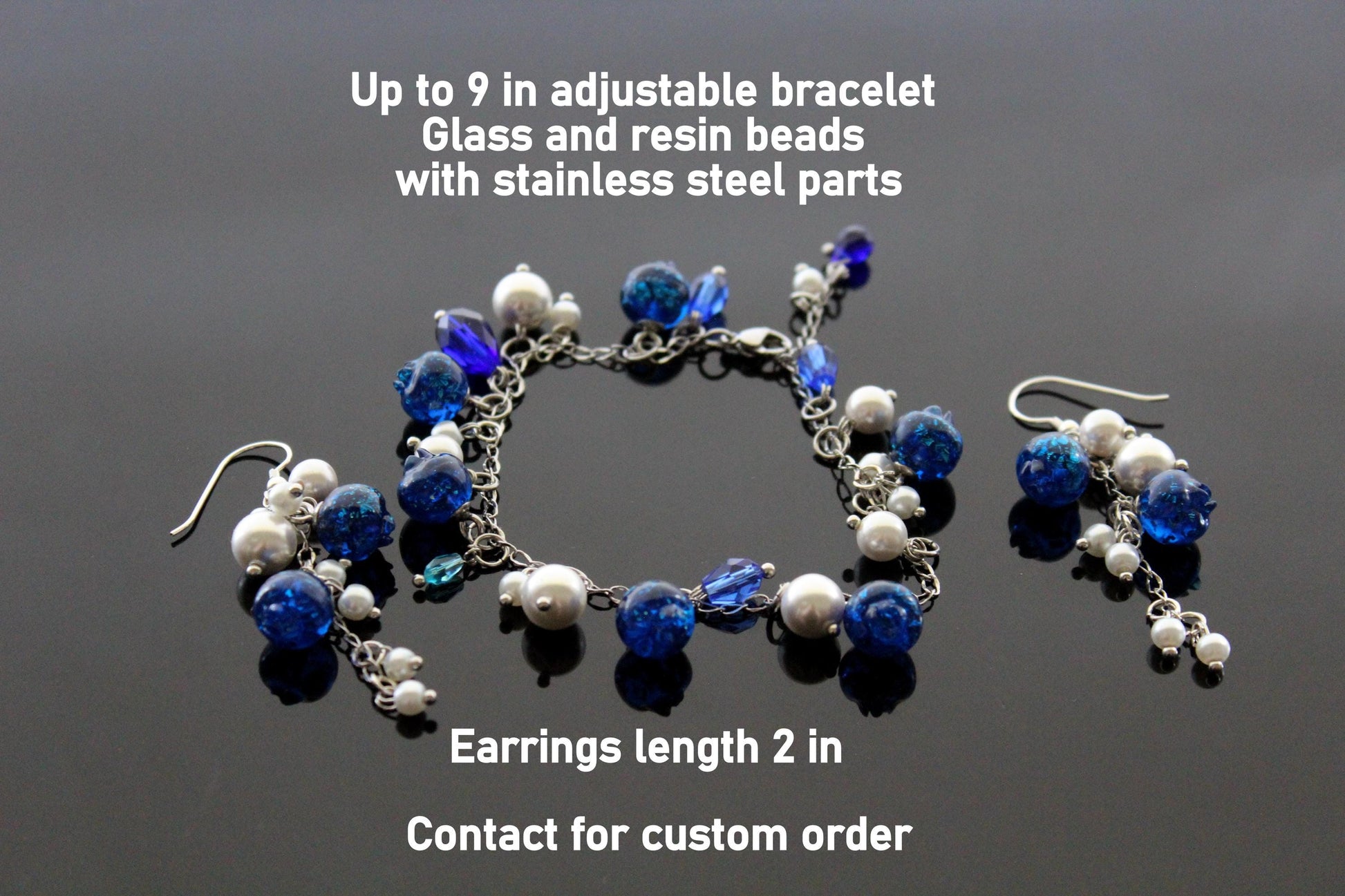 Silver Blueberry jewelry set with glass pearls