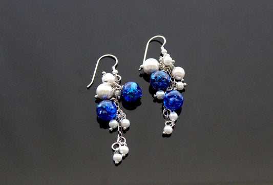 Silver Blueberry jewelry set with glass pearls