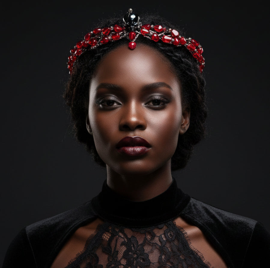 Handmade Persephone Pomegranate Headpiece with glass black skull