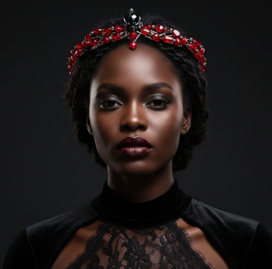 Handmade Persephone Pomegranate Headpiece with glass black skull