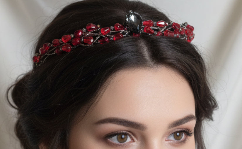 Handmade Persephone Pomegranate Headpiece with glass black skull