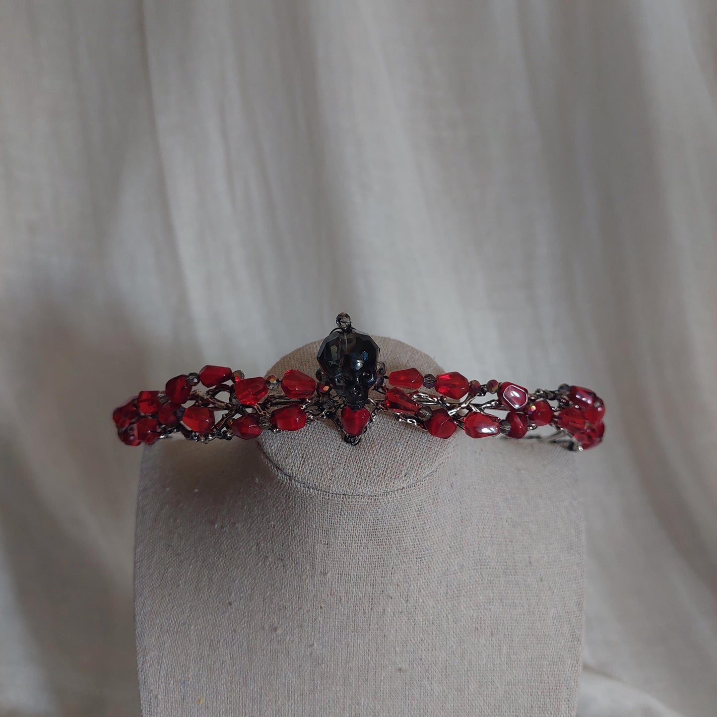 Handmade Persephone Pomegranate Headpiece with glass black skull