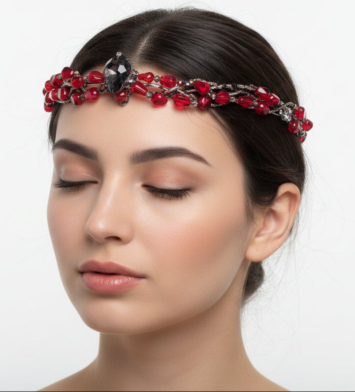 Handmade Persephone Pomegranate Headpiece with glass black skull