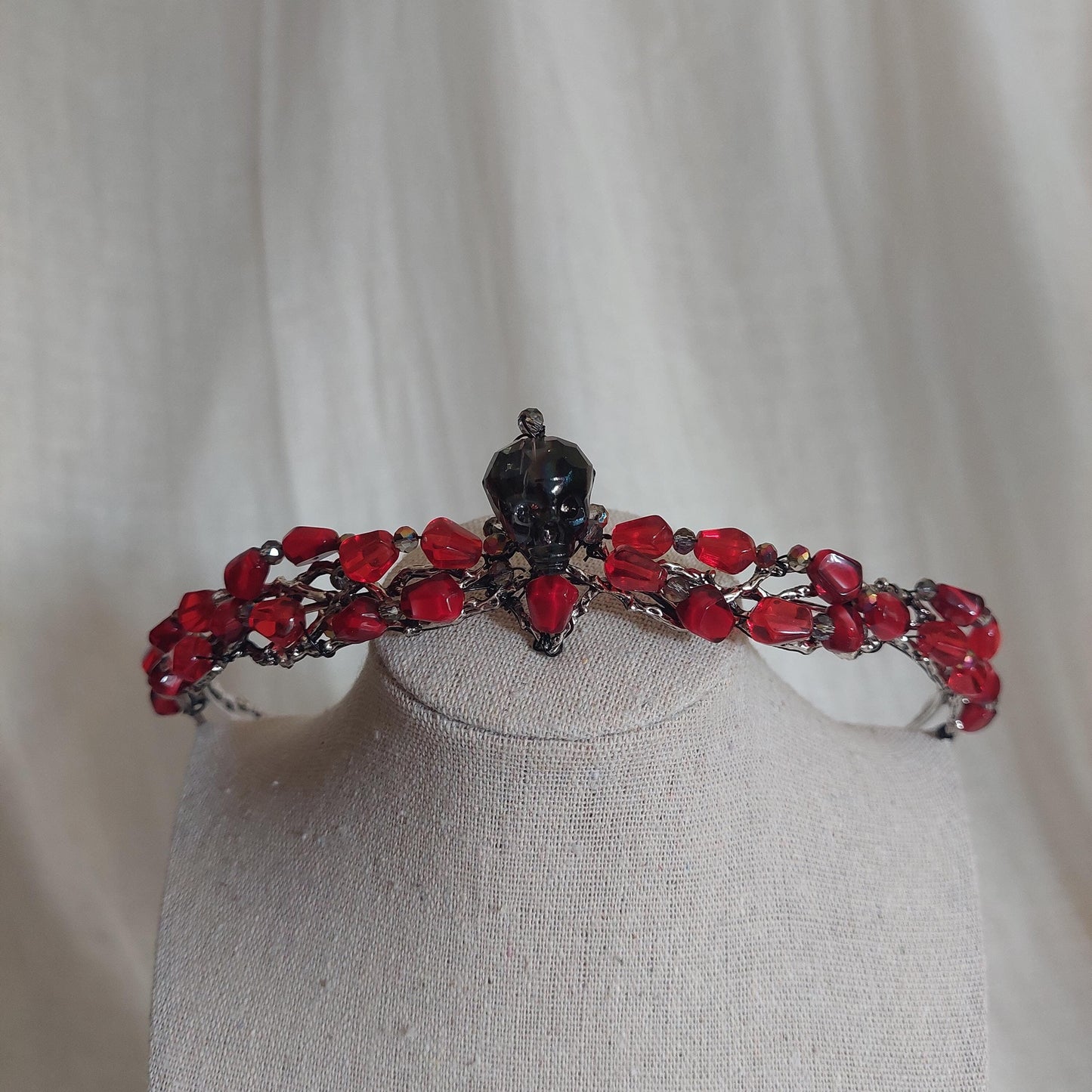 Handmade Persephone Pomegranate Headpiece with glass black skull