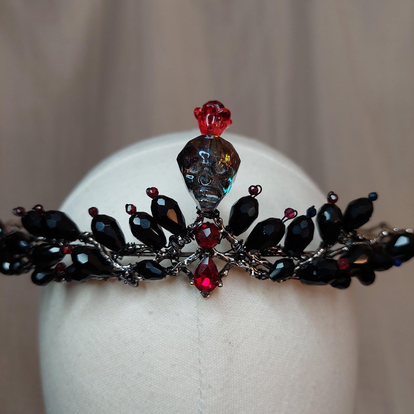 Handmade Persephone Pomegranate Headpiece with glass black skull