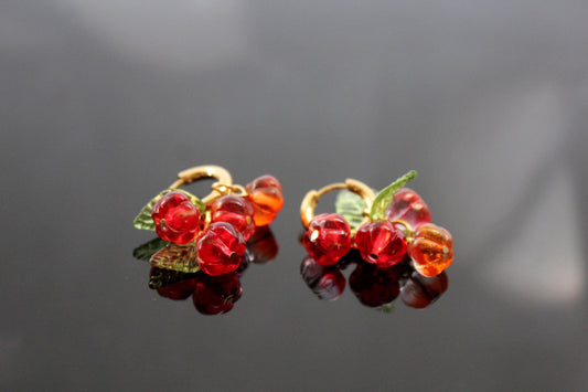 Hand-Made Glass Pumpkin hoop earrings