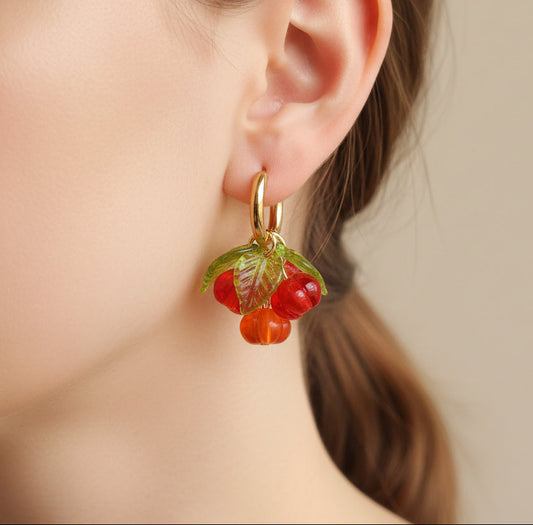 Hand-Made Glass Pumpkin hoop earrings