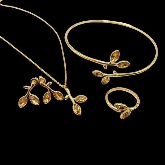 Adjustable Silver and Gold  leaves jewelry set
