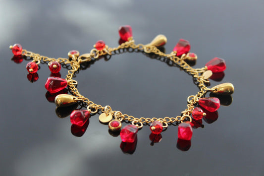 18K gold plated handmade stainless still pomegranate bracelet  with glass beads