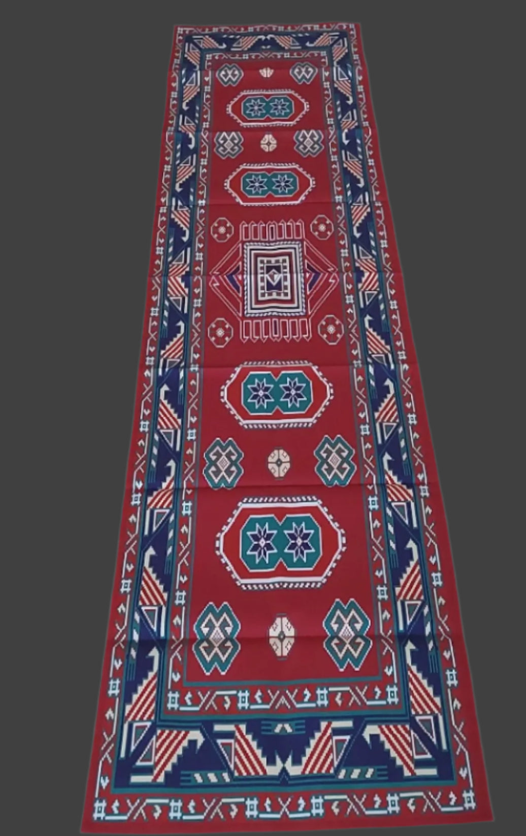 60-14 in Geometric pattern table runner Armenian carpet pattern cotton canvas