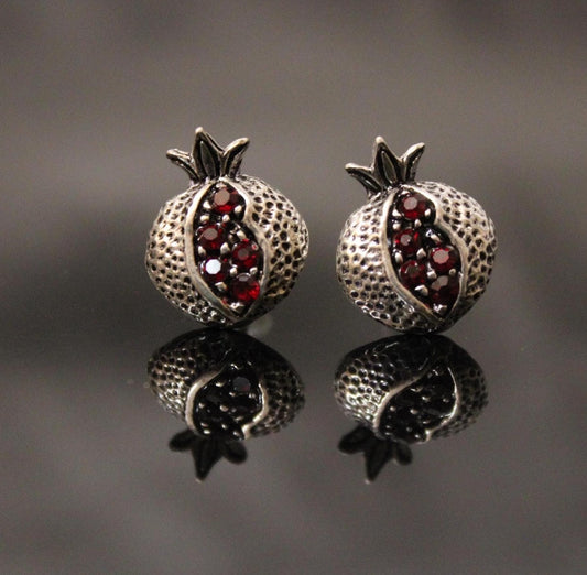925 sterling silver small delicate pomegranate earrings and necklace