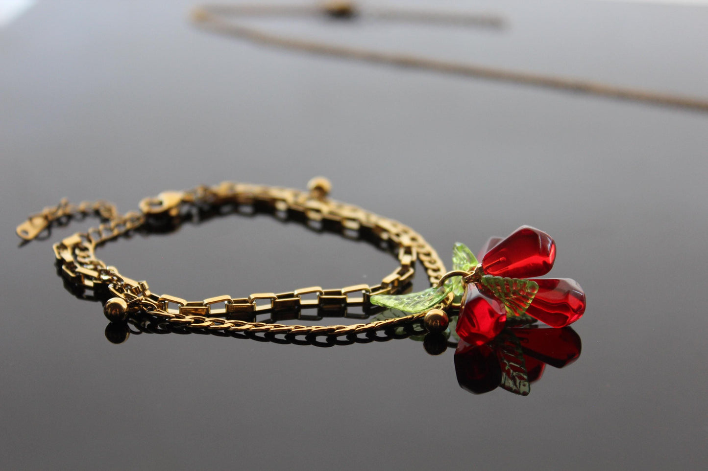 Pomegranate seeds hoop earrings and necklace  gold plated stainless  steel hypoallergenic jewelry
