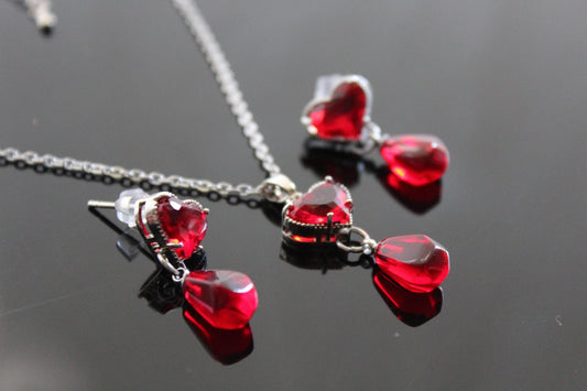 Crystal Heart and Pomegranate Drop Jewelry Set