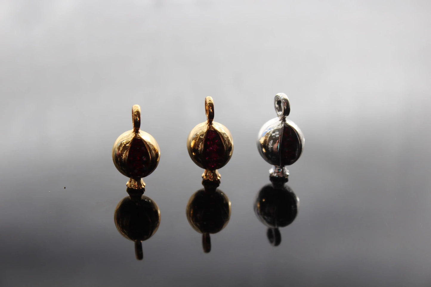 High quality gold plated water resistant pomegranate charm with glass beads