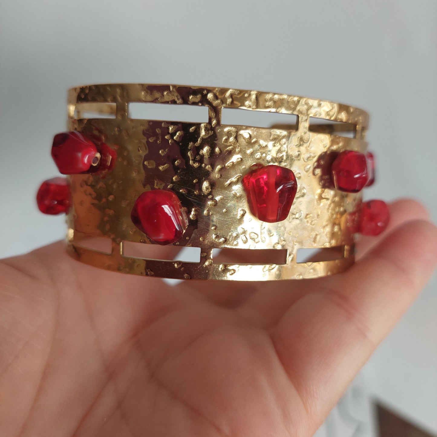 18K gold  plated stainless steel Cuff pomegranate bracelet with stud earrings