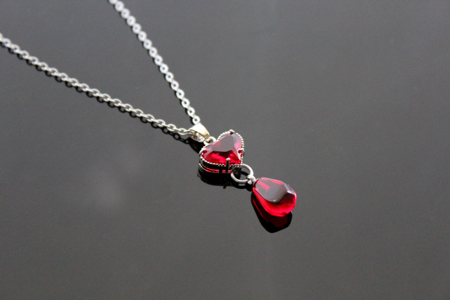 Crystal Heart and Pomegranate Drop Jewelry Set