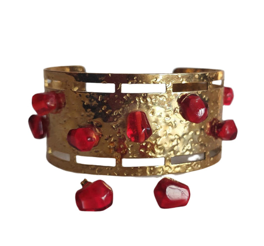 18K gold  plated stainless steel Cuff pomegranate bracelet with stud earrings