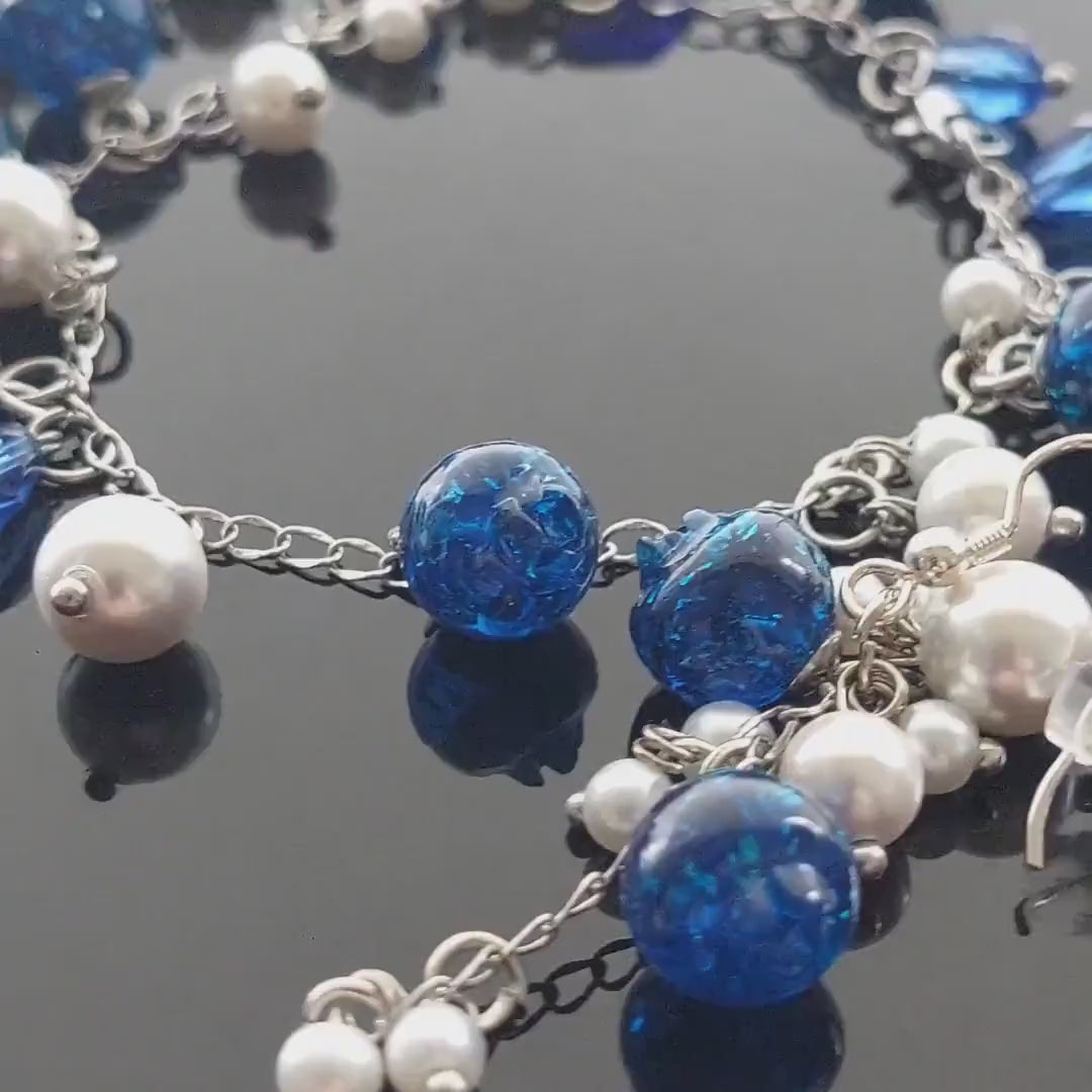 Silver Blueberry jewelry set with glass pearls