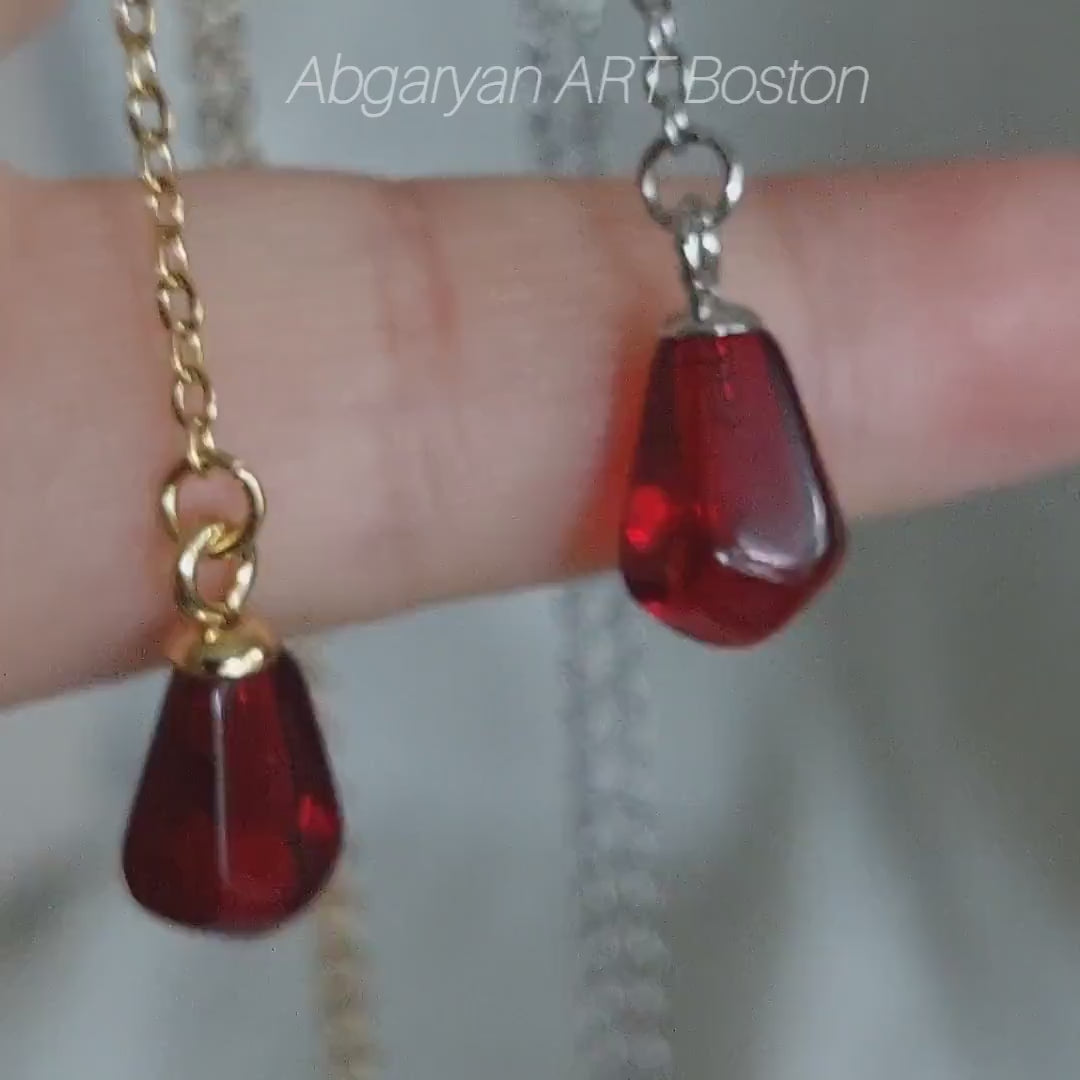 Y shape moon with pomegranate seed jewelry set gold plated stainless steel